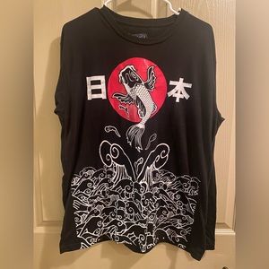 Fresh Laundry Black long sleeve T shirt size L Japanese style fish and ocean